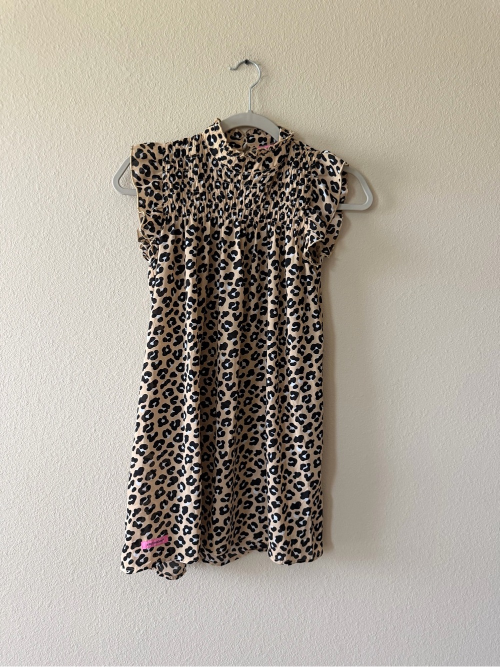 Simply Southern Beige and Black Leopard Smocked Neck Dress